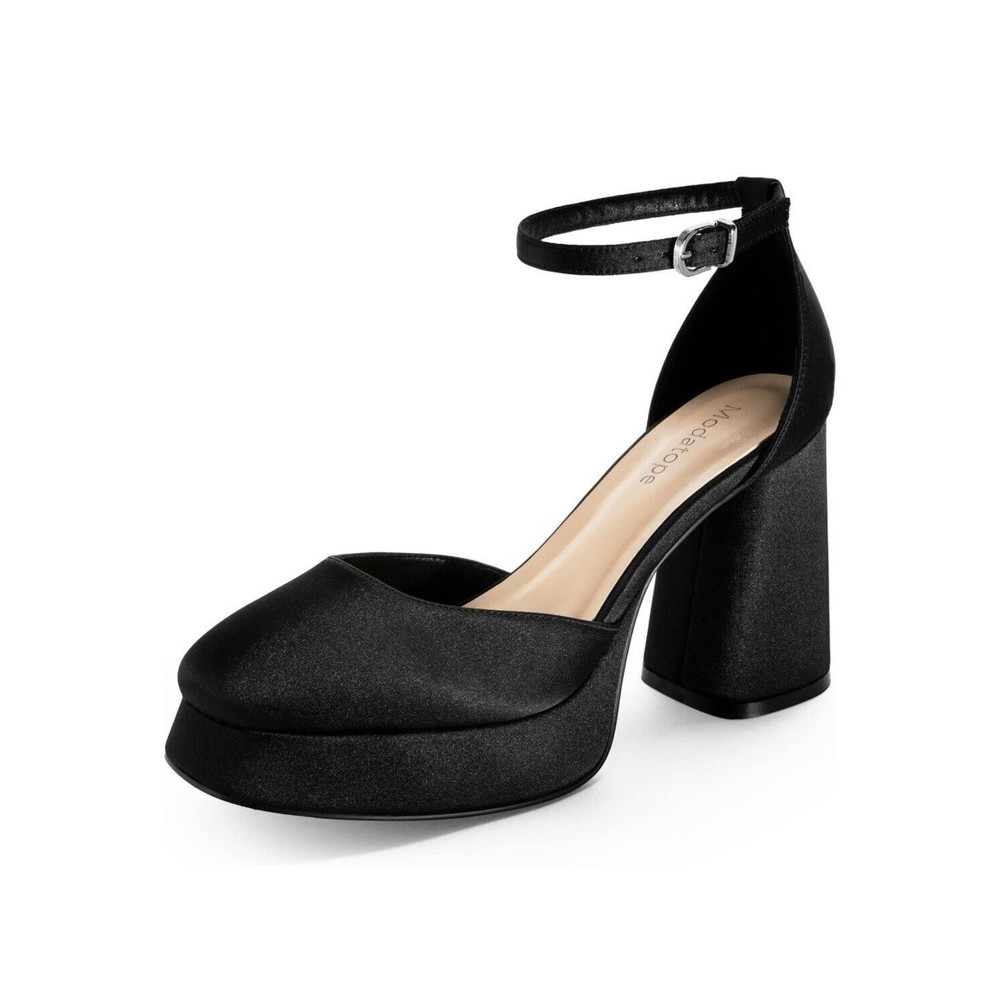 🖤 Elegant Faux Satin Black Block Heel Pumps Brand New Without Tags 🖤
